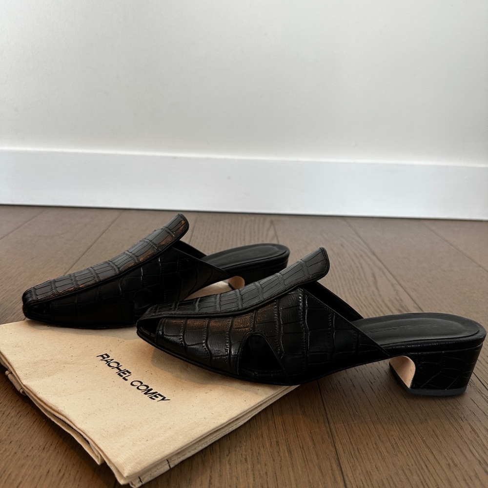 Rachel Comey Cove Slide Black Croc-Embossed Mules